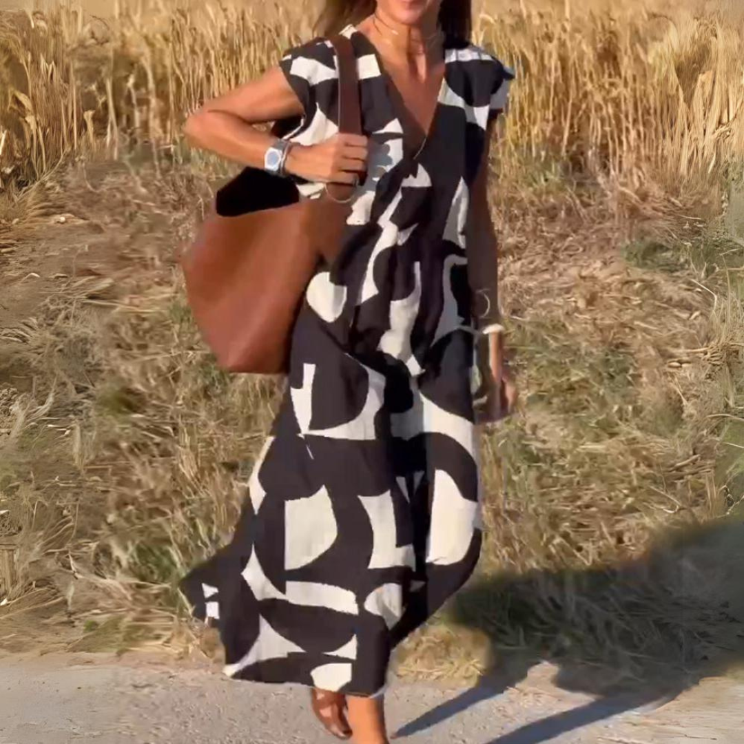 ELENA | Printed Dress with V-Neck