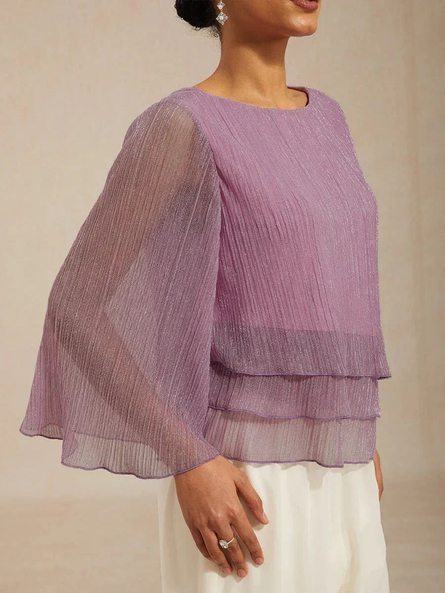 Asymmetrical Layered Shirt in Crinkled Metallic Chiffon