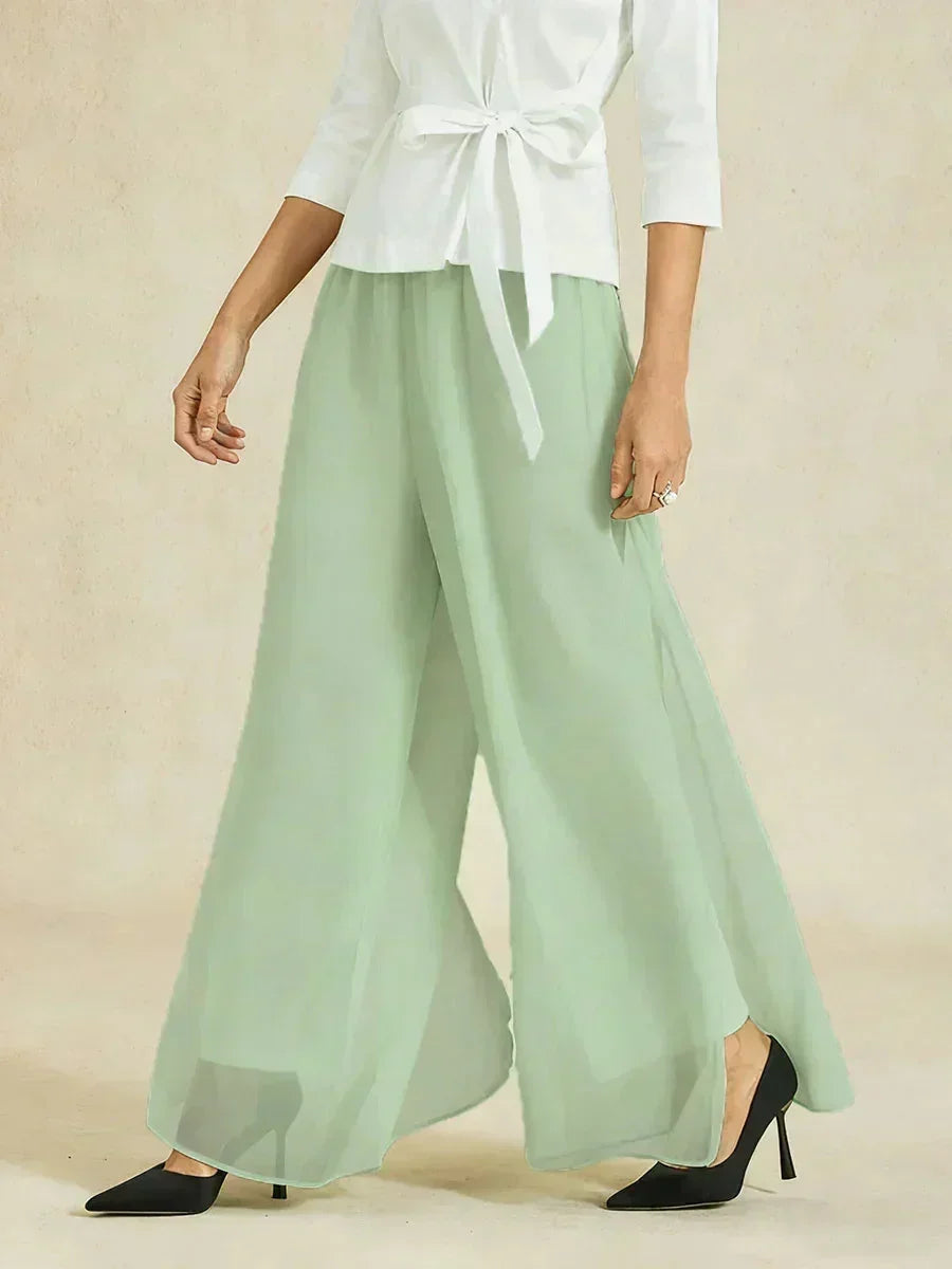 Straight Pants with Chiffon Layer