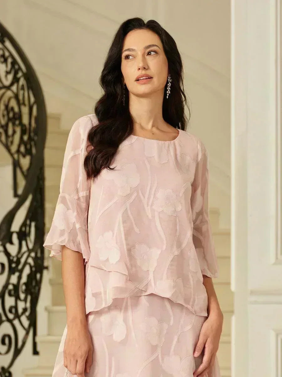 Elegant chiffon blouse with asymmetrical hem