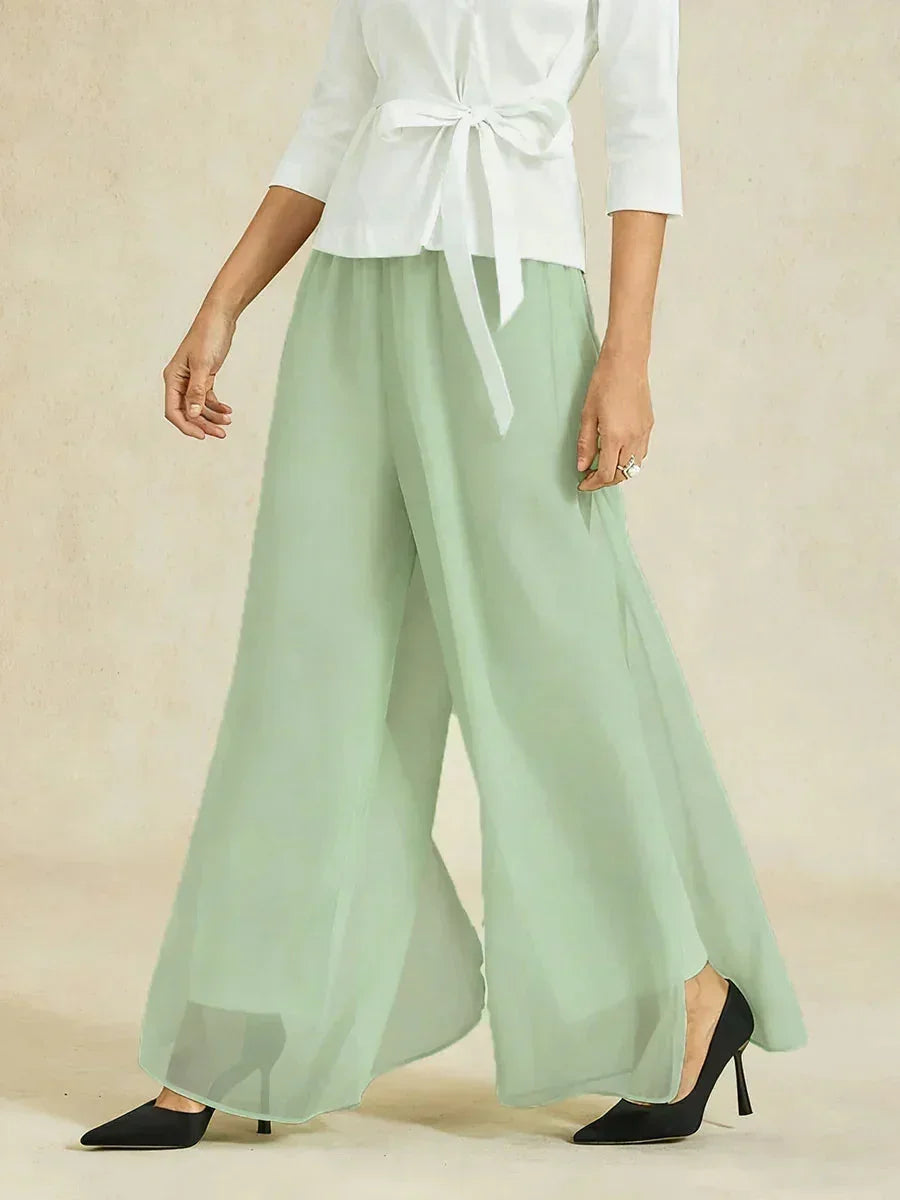 Straight Pants with Chiffon Layer