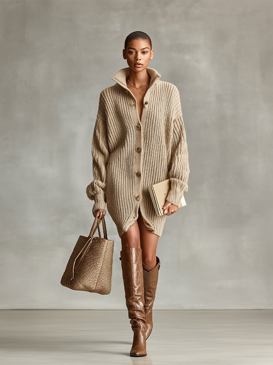 Mini Cardigan Dress with Front Buttons for Women - Brown Color MDA1086J2I