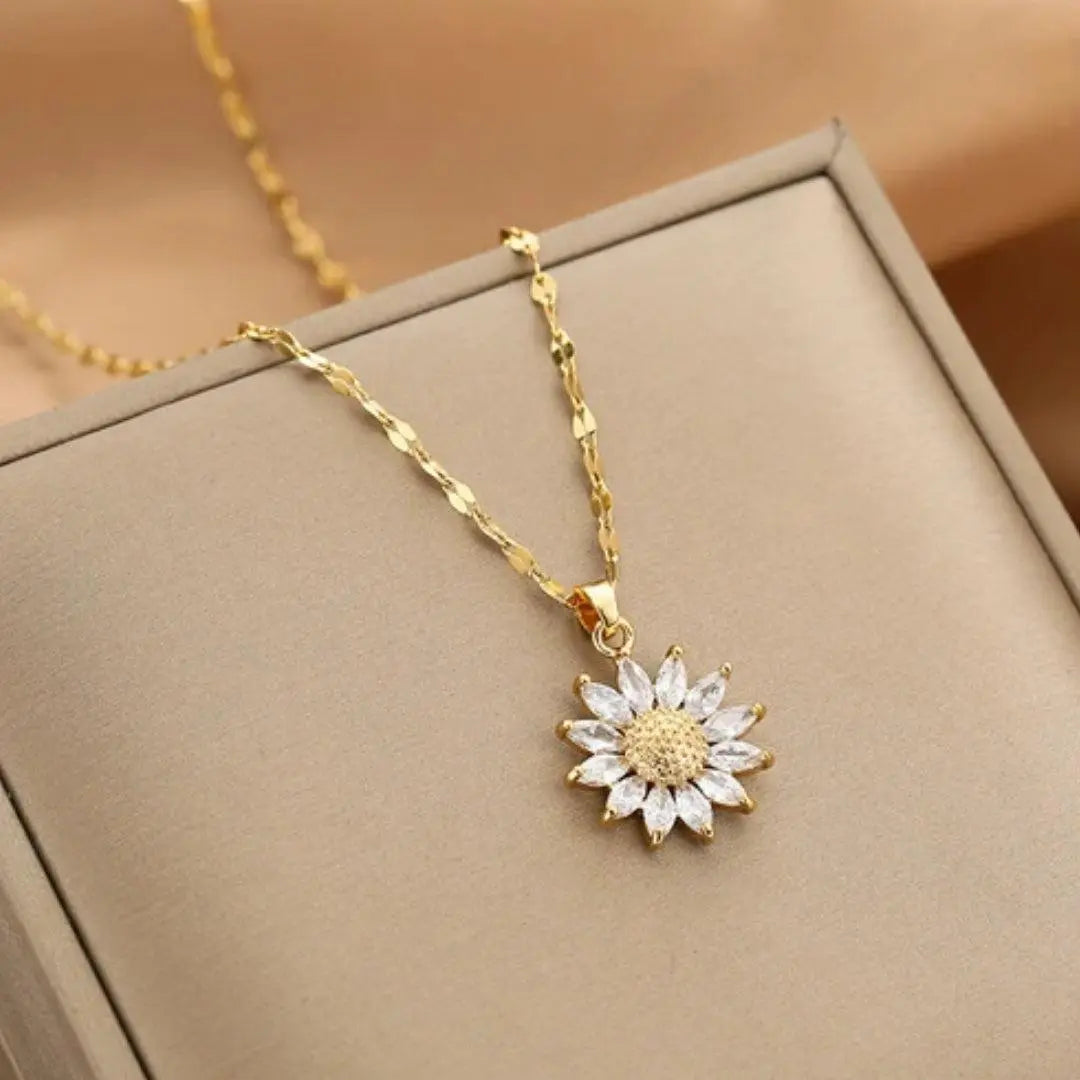 Bracelet with a Gold Sunflower Pendant and Crystal