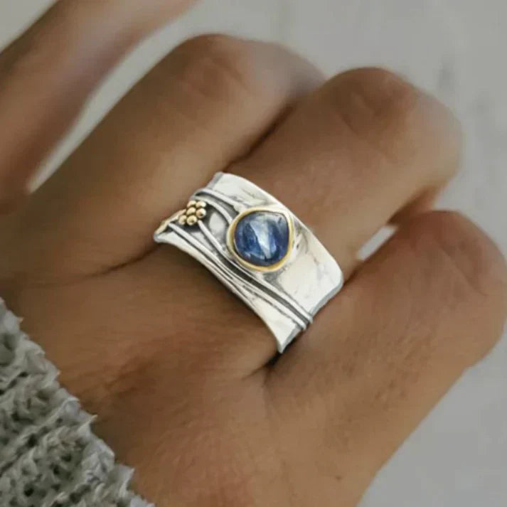 Vintage Blue Sapphire Ring Silver Plated
