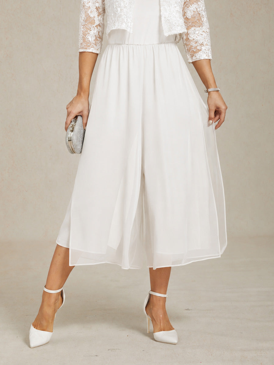 Straight Short Pants with Chiffon Layer