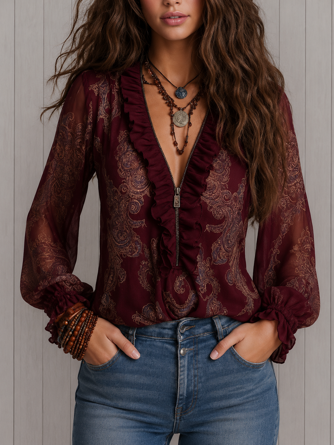 Alice | Chiffon Shirt with Baroque Paisley Embroidery