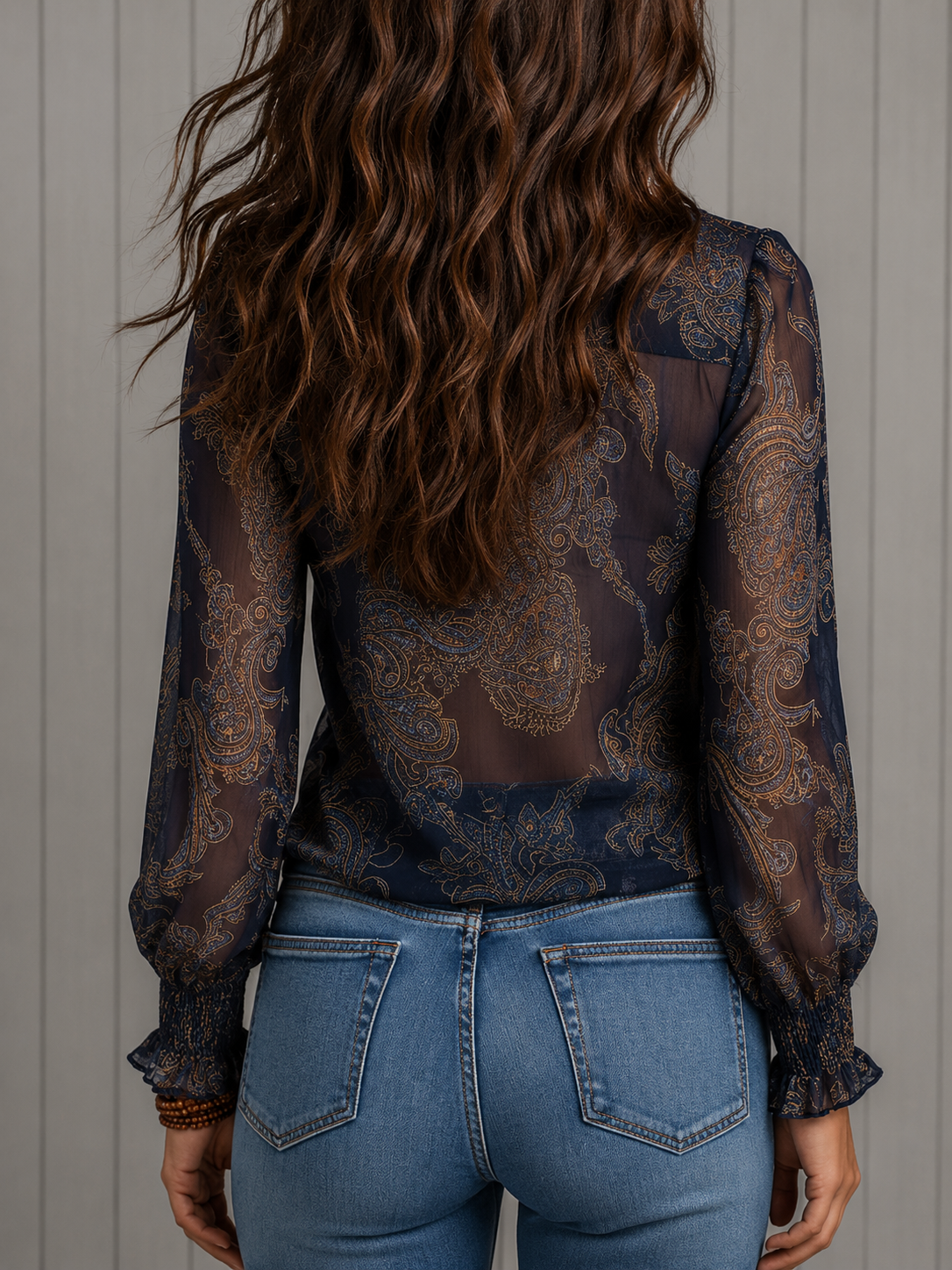 Alice | Chiffon Shirt with Baroque Paisley Embroidery