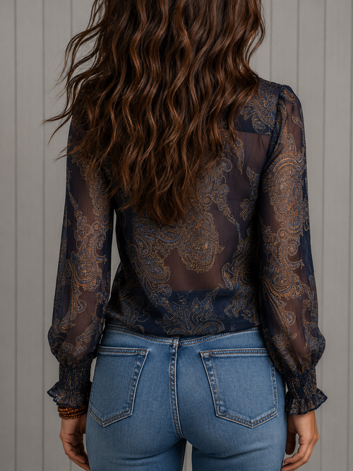 Alice | Chiffon Shirt with Baroque Paisley Embroidery