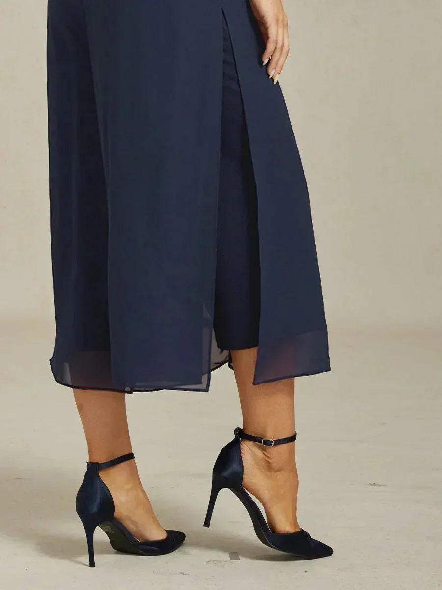 Straight Short Pants with Chiffon Layer