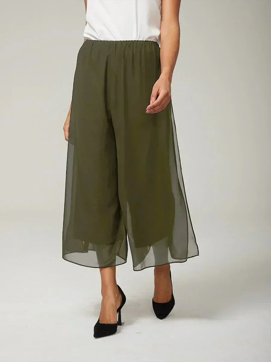 Straight Short Pants with Chiffon Layer