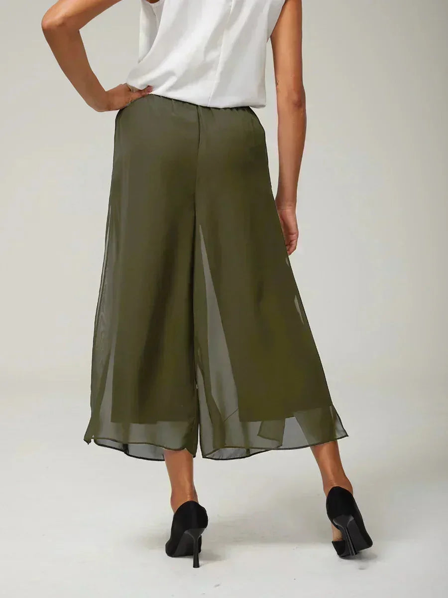 Straight Short Pants with Chiffon Layer