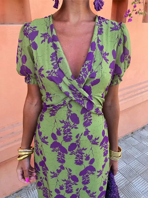Vola - Women's Midi Dress with Twisted Print