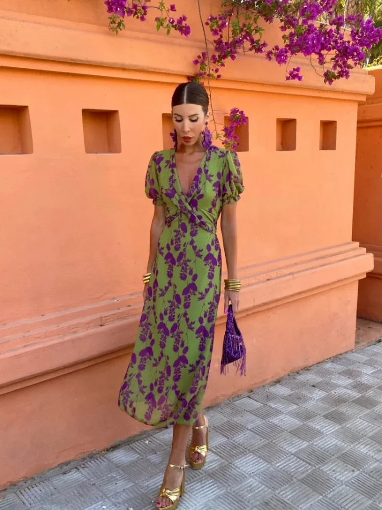 Vola - Women's Midi Dress with Twisted Print