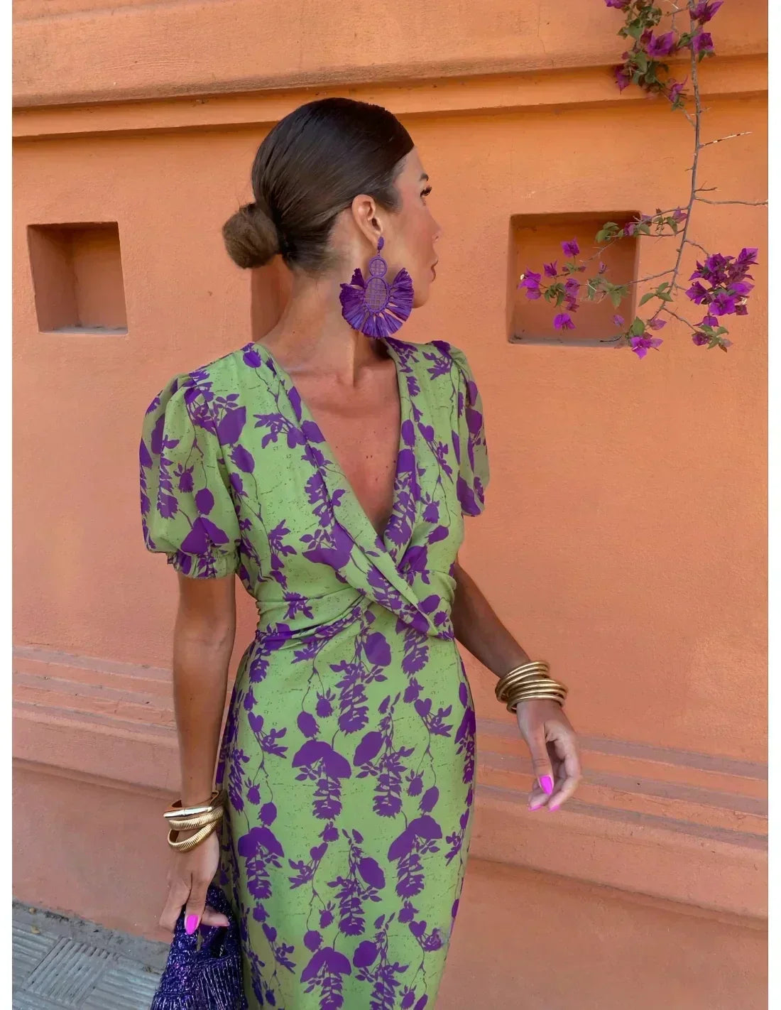Vola - Women's Midi Dress with Twisted Print