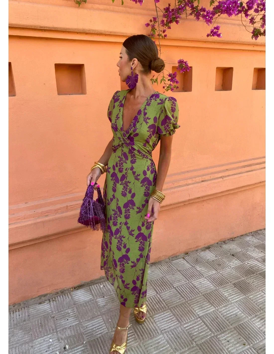 Vola - Women's Midi Dress with Twisted Print