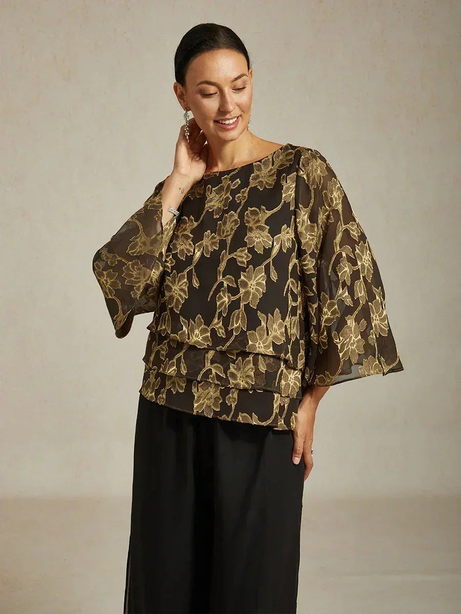 Floral Chiffon Blouse with Duck Collar