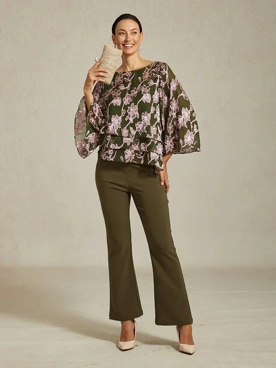 Floral Chiffon Blouse with Duck Collar