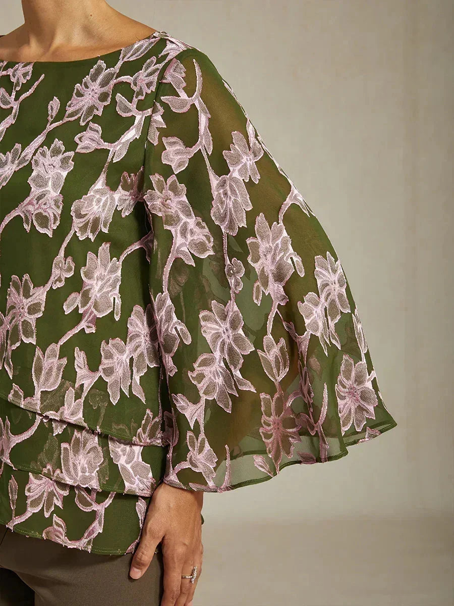 Floral Chiffon Blouse with Duck Collar