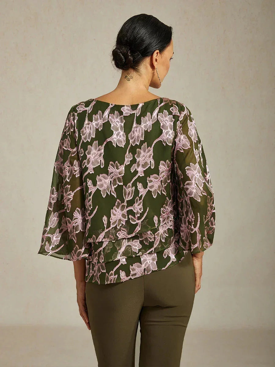 Floral Chiffon Blouse with Duck Collar