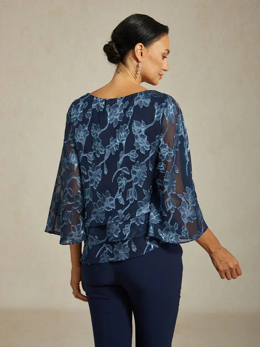 Floral Chiffon Blouse with Duck Collar