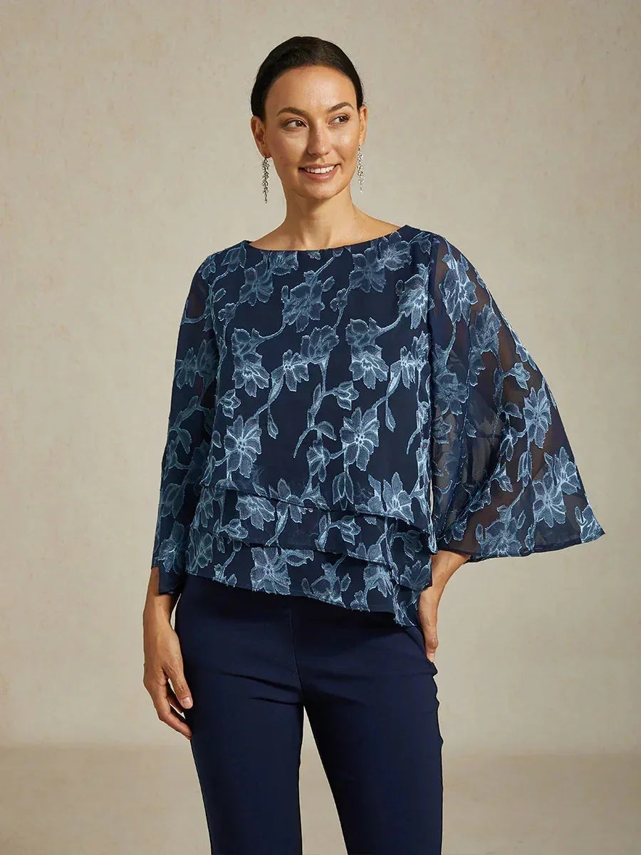 Floral Chiffon Blouse with Duck Collar