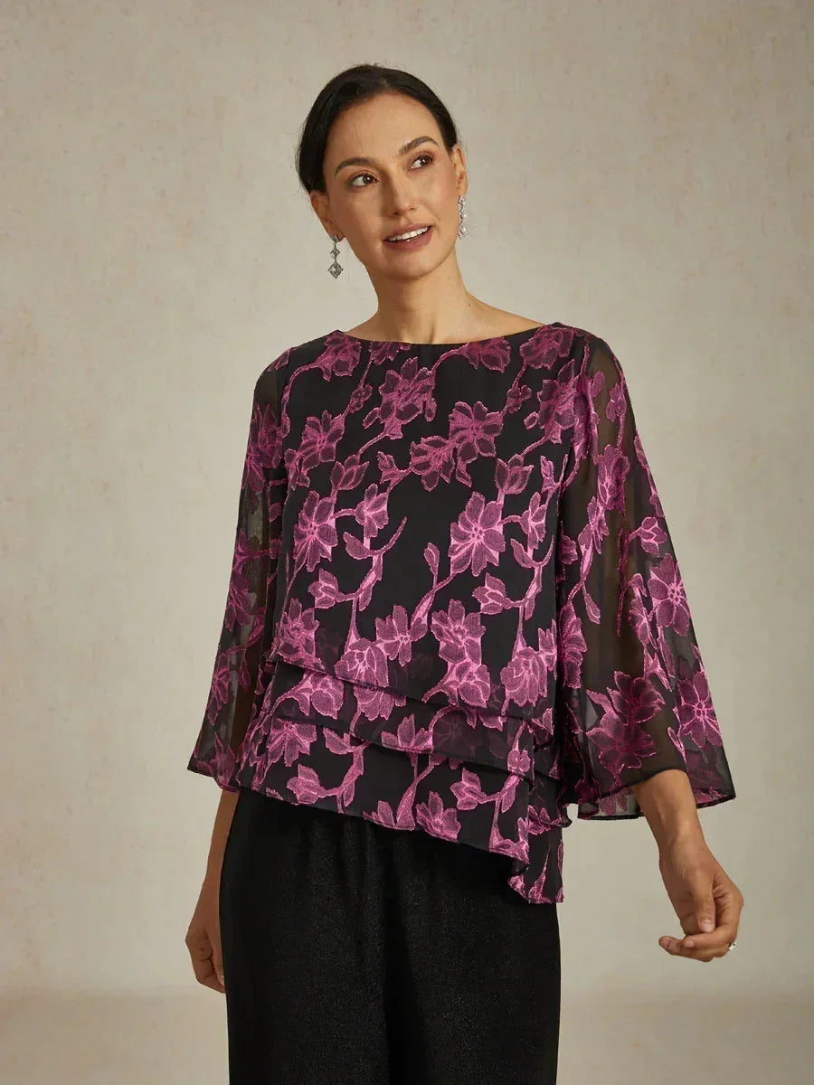 Floral Chiffon Blouse with Duck Collar