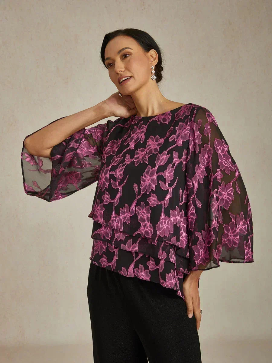 Floral Chiffon Blouse with Duck Collar