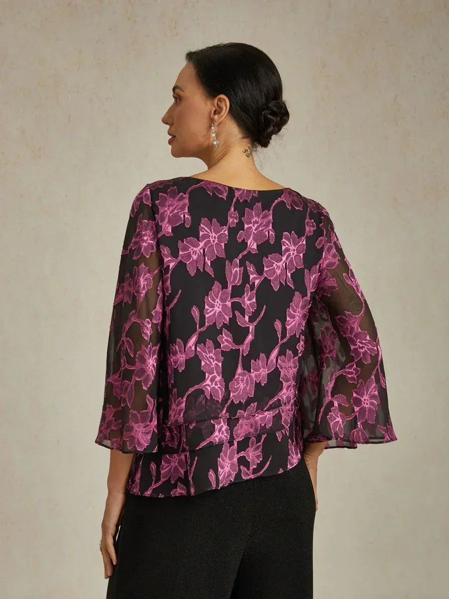 Floral Chiffon Blouse with Duck Collar
