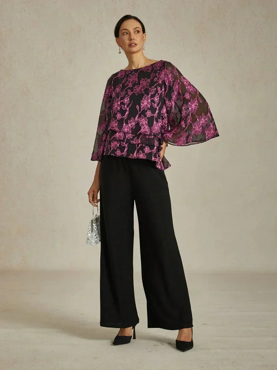 Floral Chiffon Blouse with Duck Collar