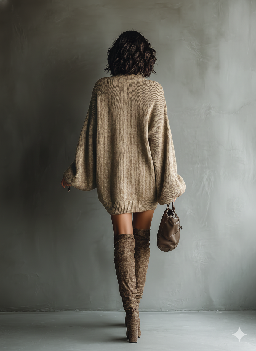 Vintage Style Crocheted Mini Dress for Women in Caramel Brown MDA2367I6T