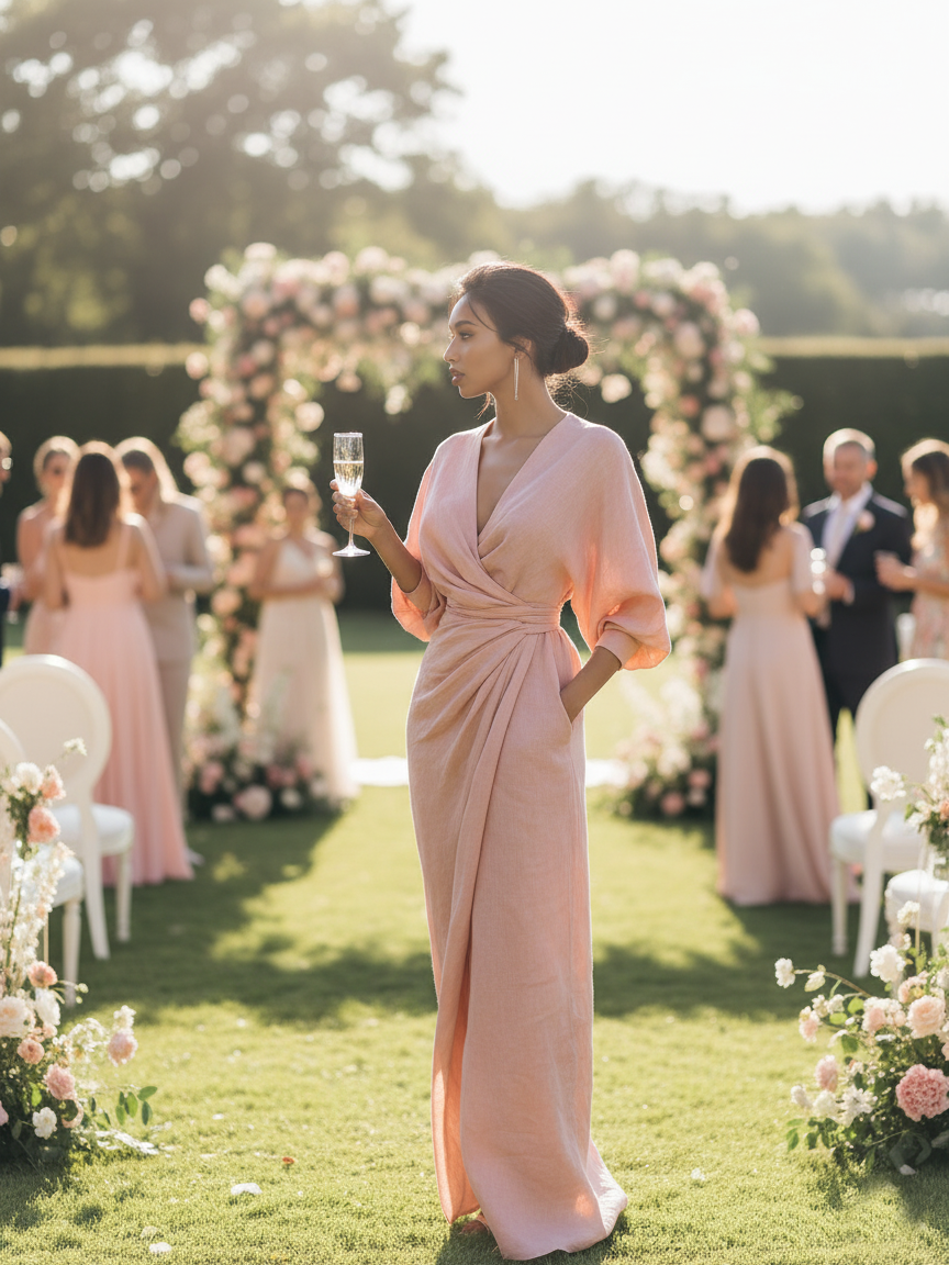 Maxi Dress for Women in Minimalist Pink with V-Neck MDA1655L0Y