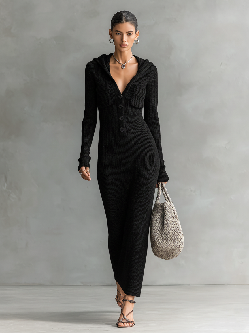 Knitted Maxi Dresses with Hood for Women MDA1451H6Y