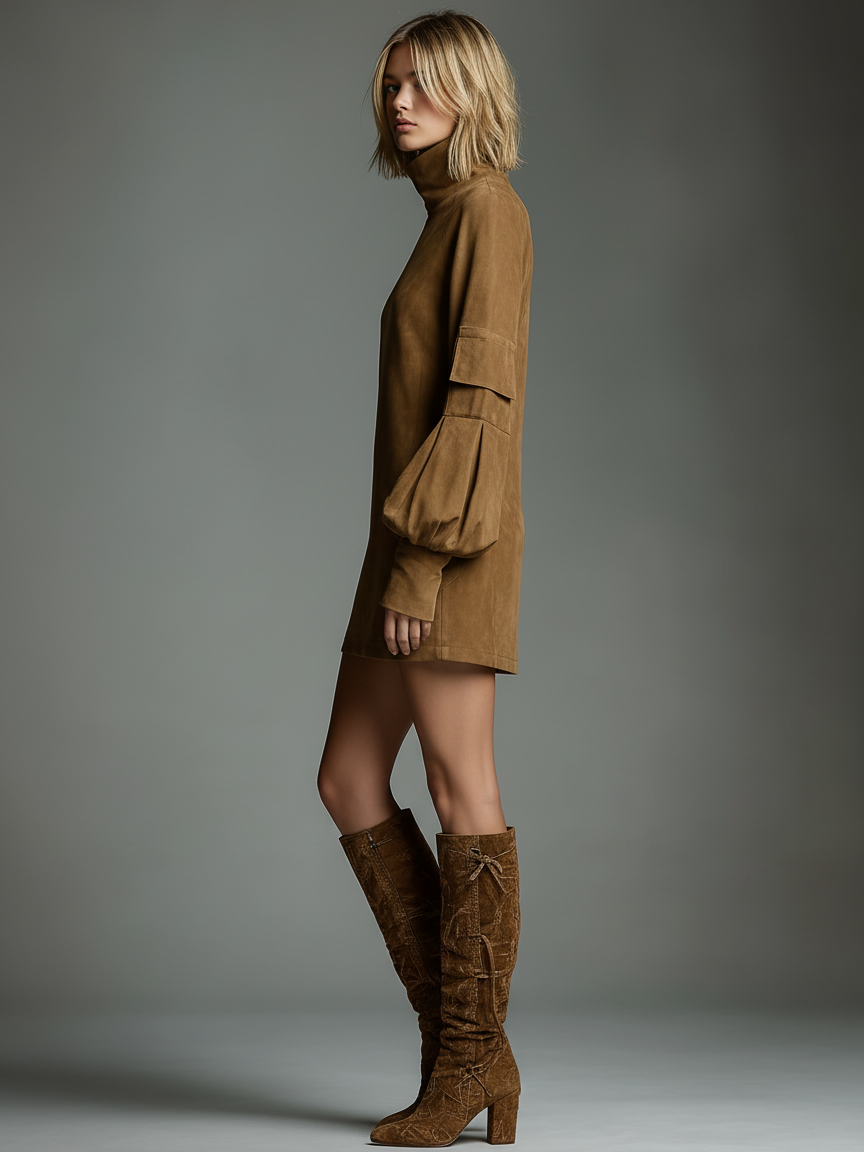 Mini T-Shirt Dress in Suede Leather for Women MDA1693H3Y