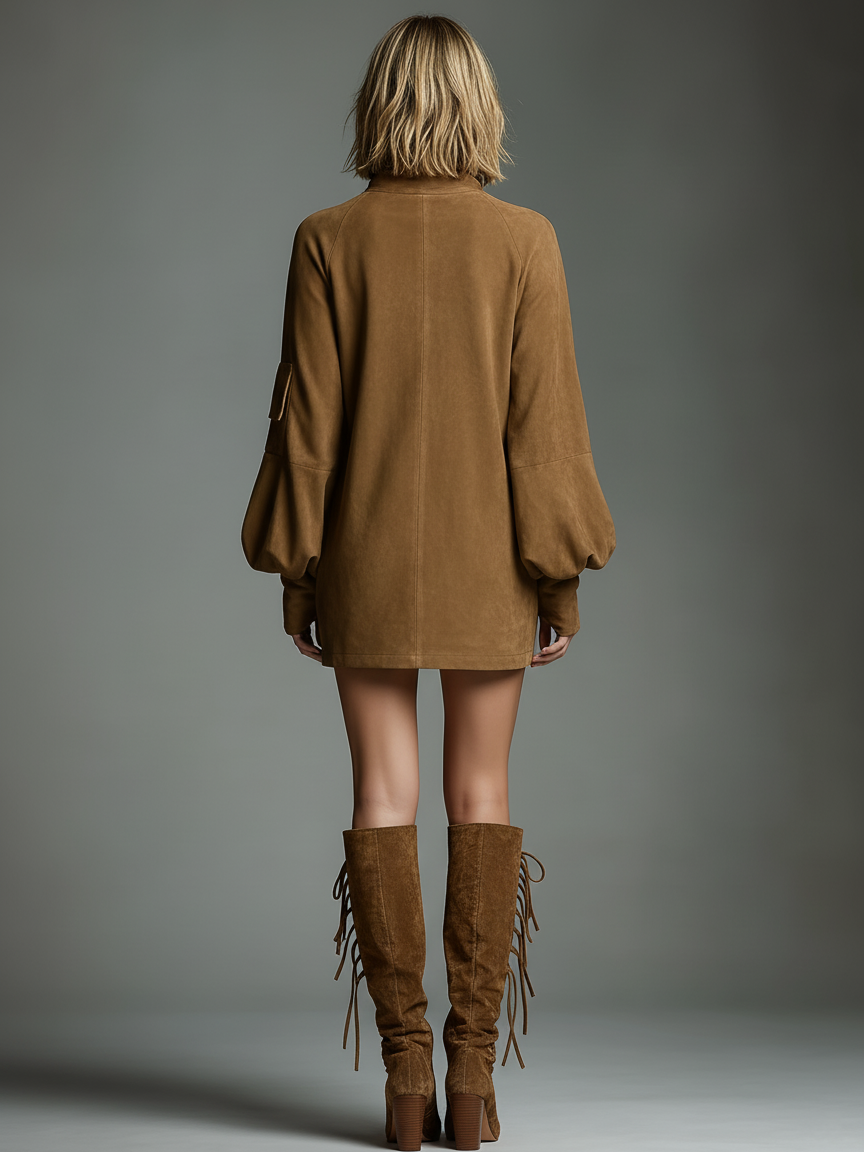 Loose Woven Mini Turtle Neck Dress for Women