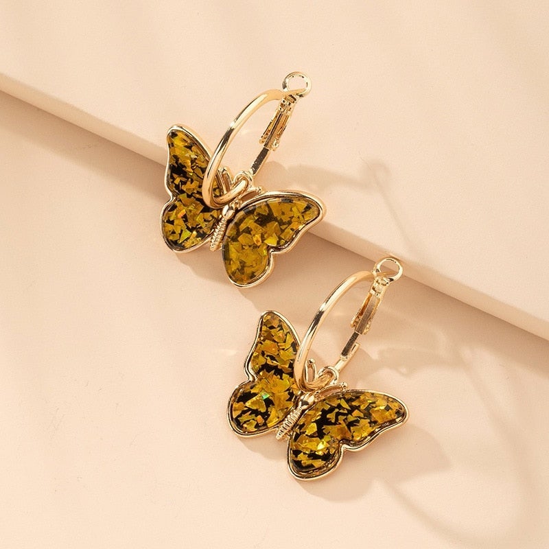Colorful Butterfly Hoop Earrings in Gold