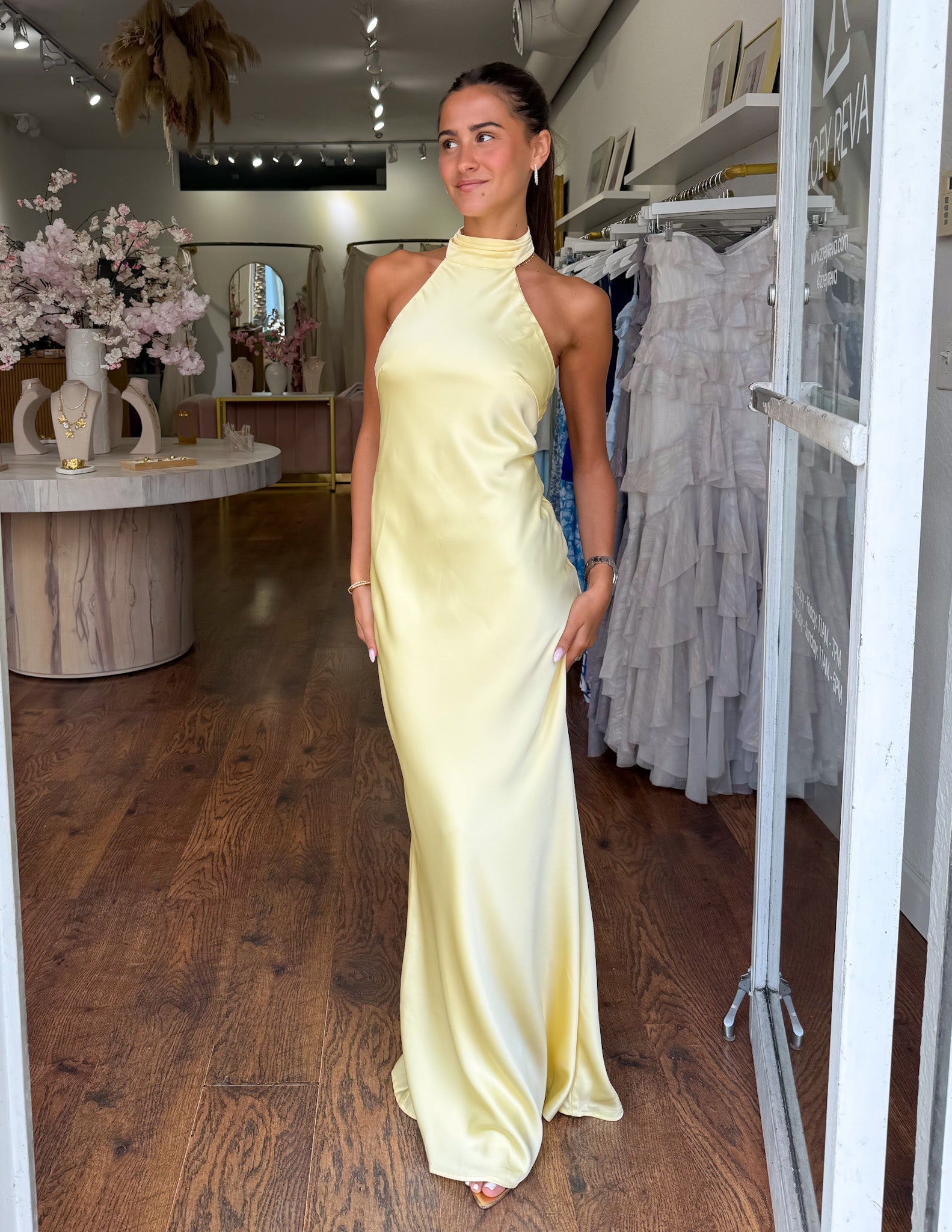 ZAYNEF | Elegant Satin Maxi Dress with Hold Neckline