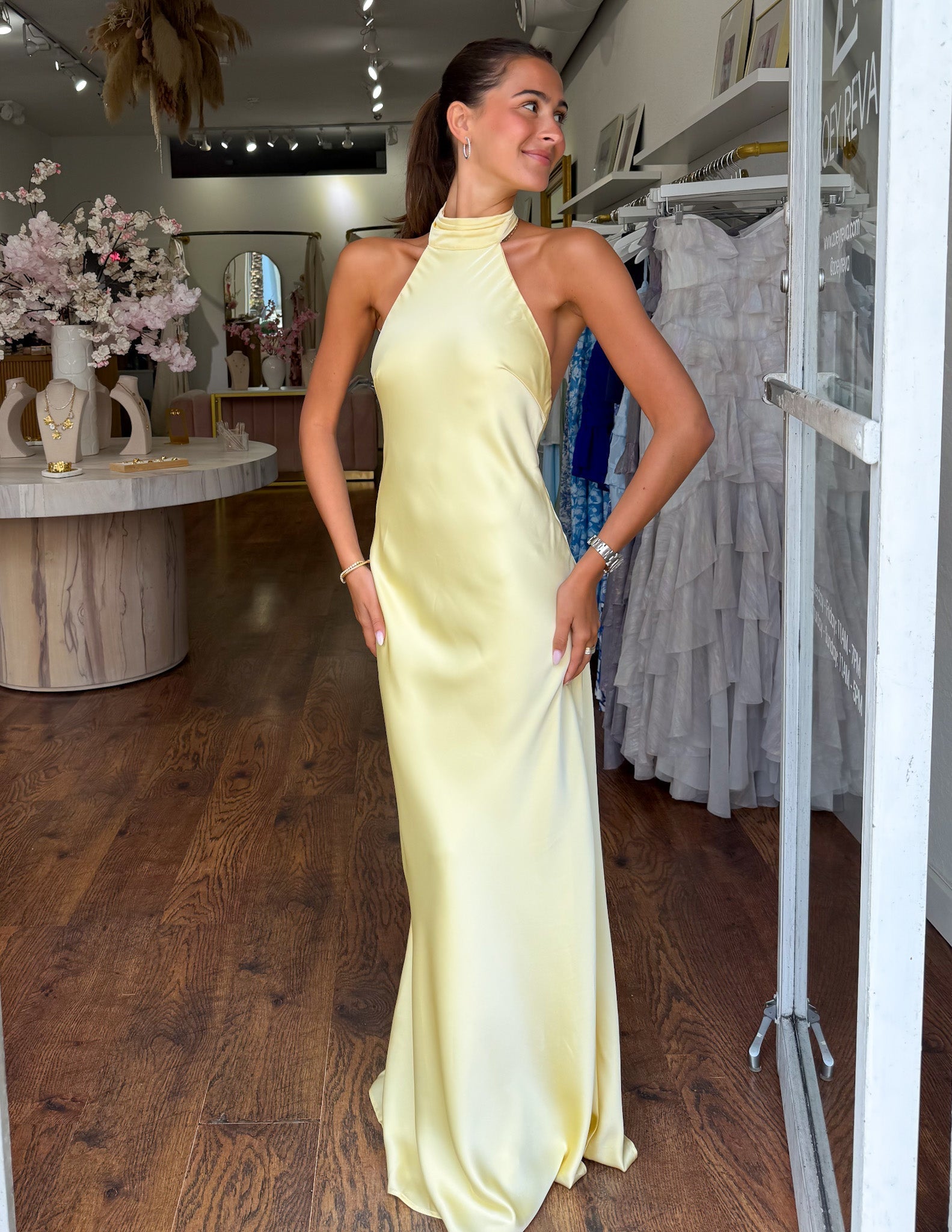 ZAYNEF | Elegant Satin Maxi Dress with Hold Neckline