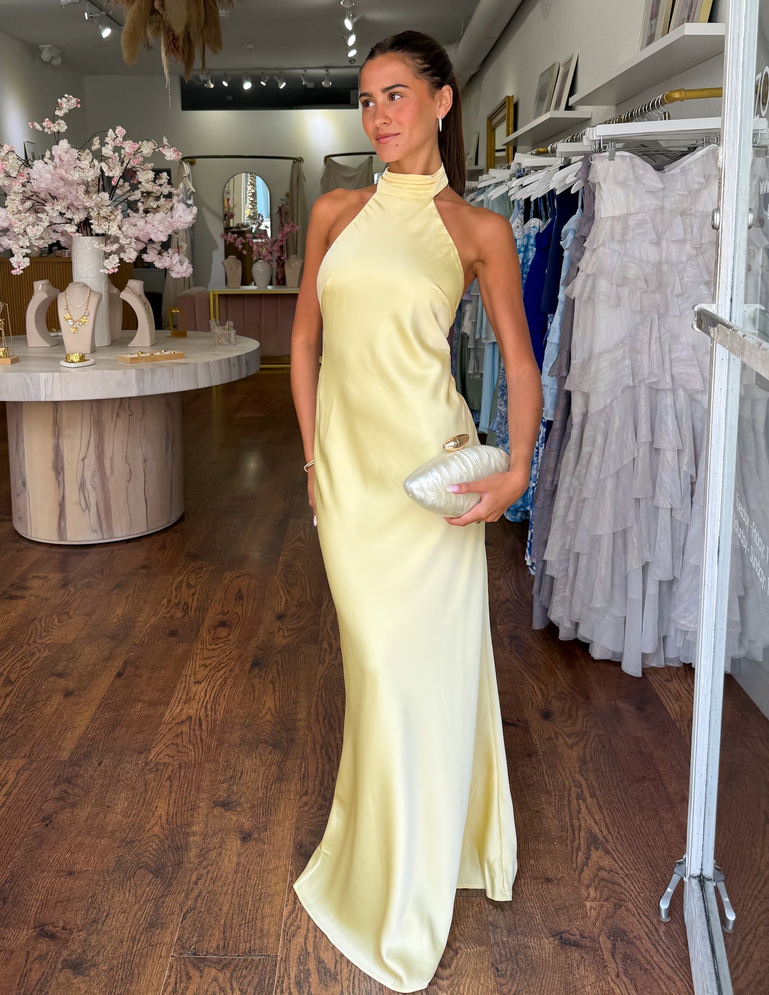 ZAYNEF | Elegant Satin Maxi Dress with Hold Neckline