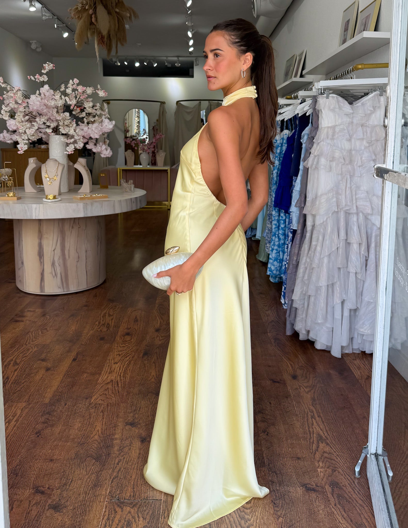 ZAYNEF | Elegant Satin Maxi Dress with Hold Neckline