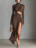 Trendy Brown Knitted Women's Dress with Long Sleeves MDA1939L9AN