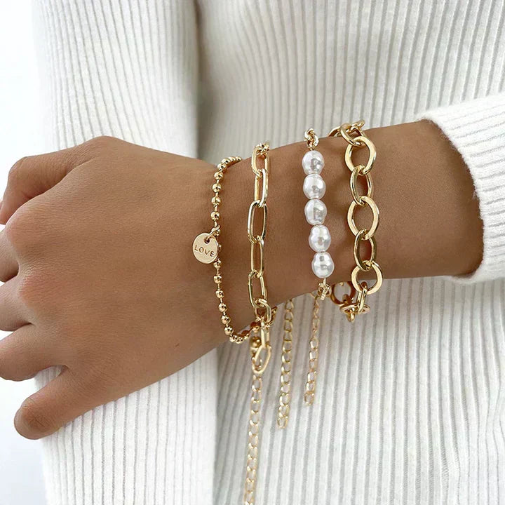 Set of Bracelets with Golden Pearls