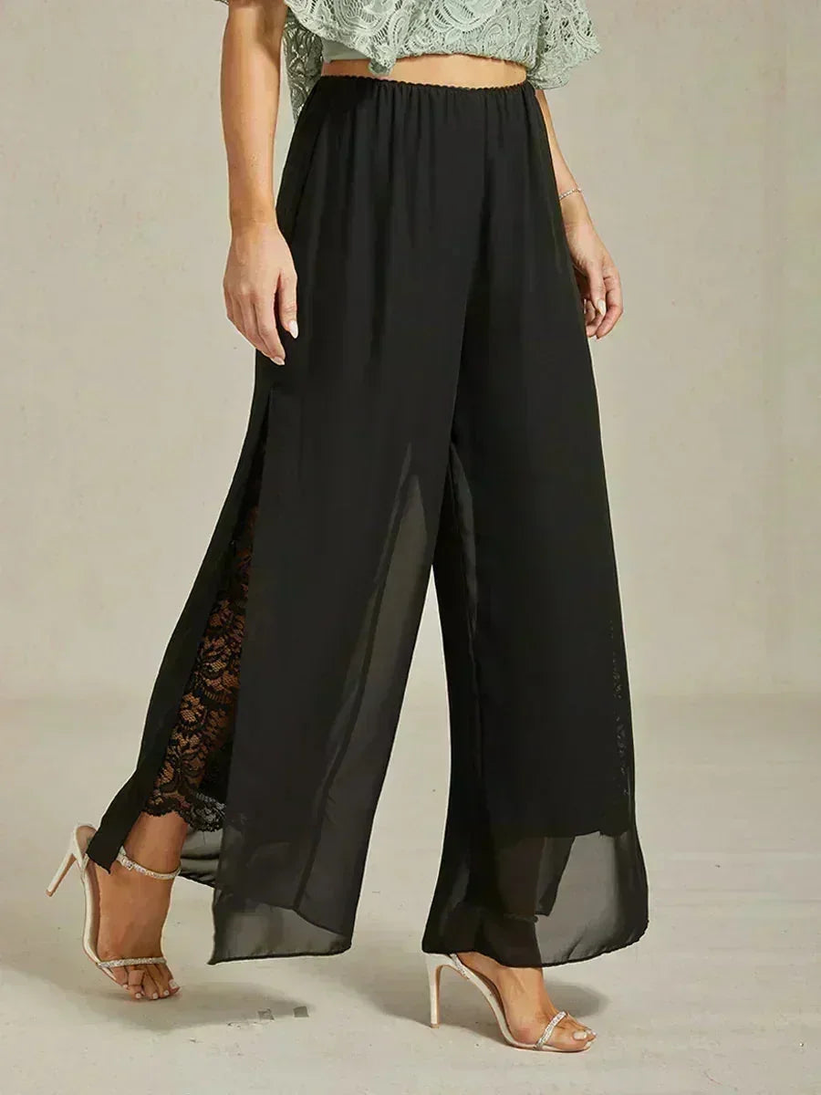 Straight Pants with Chiffon Layer