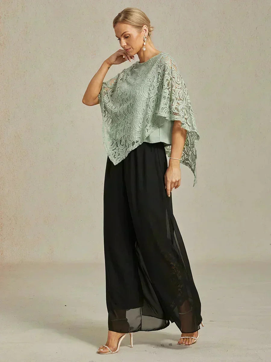 Straight Pants with Chiffon Layer