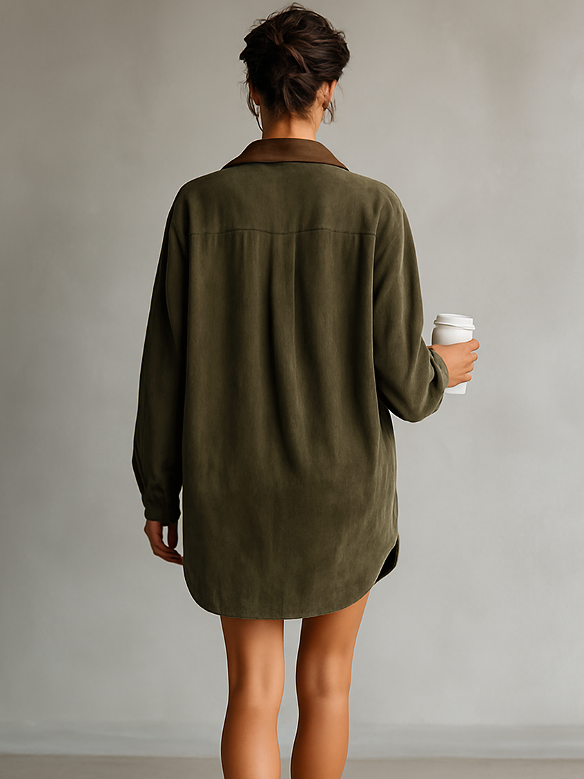 Simple and Spacious Mini Faux Leather Dress for Women with Faux Leather Collar and Designed as Sweater MDA0233I3Y