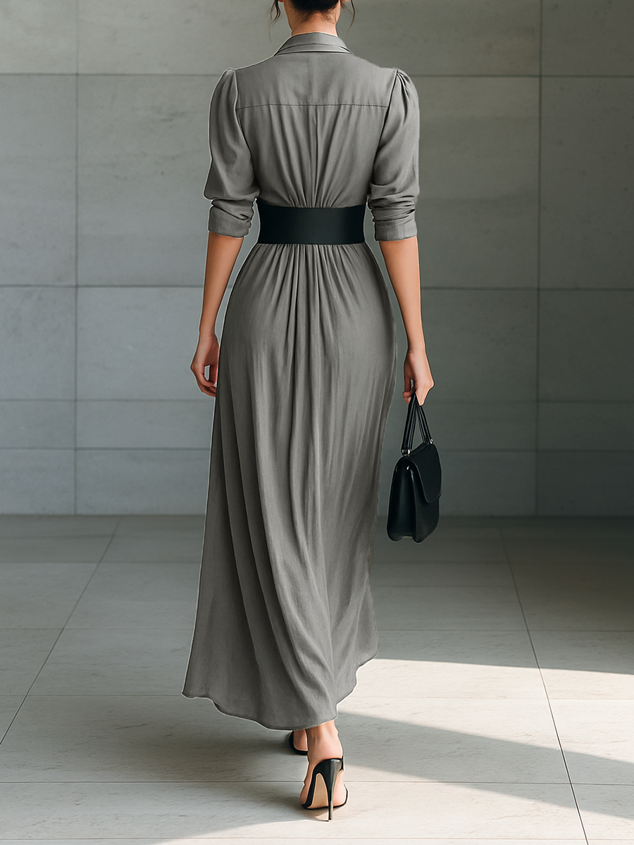 Maxi Dresses with Classic Collar and Long Sleeves for Women MDA1758G1Y