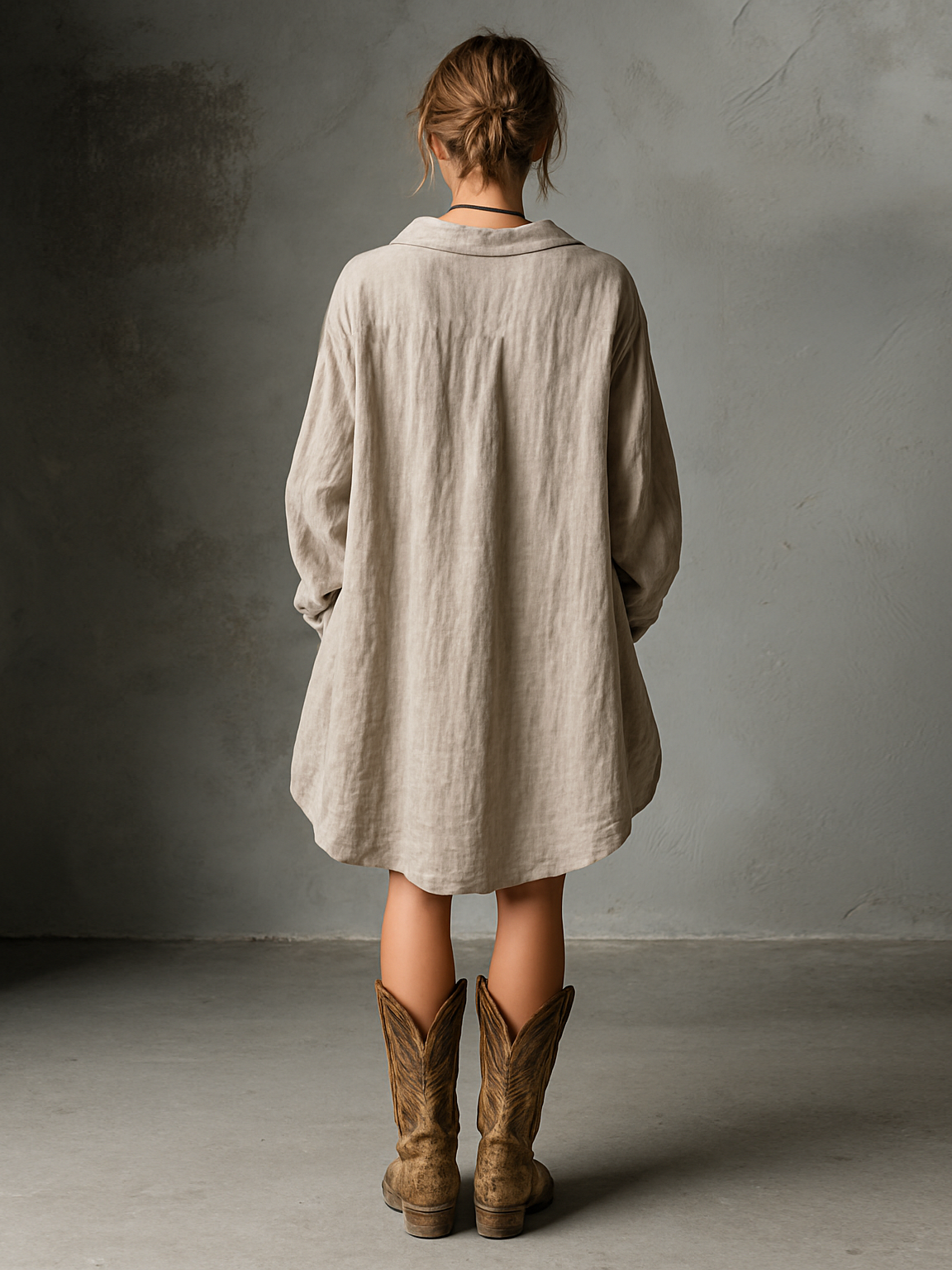 Loose Cotton and Linen Mini Dress for Women with Buttons and Collar MDA1854H2Y