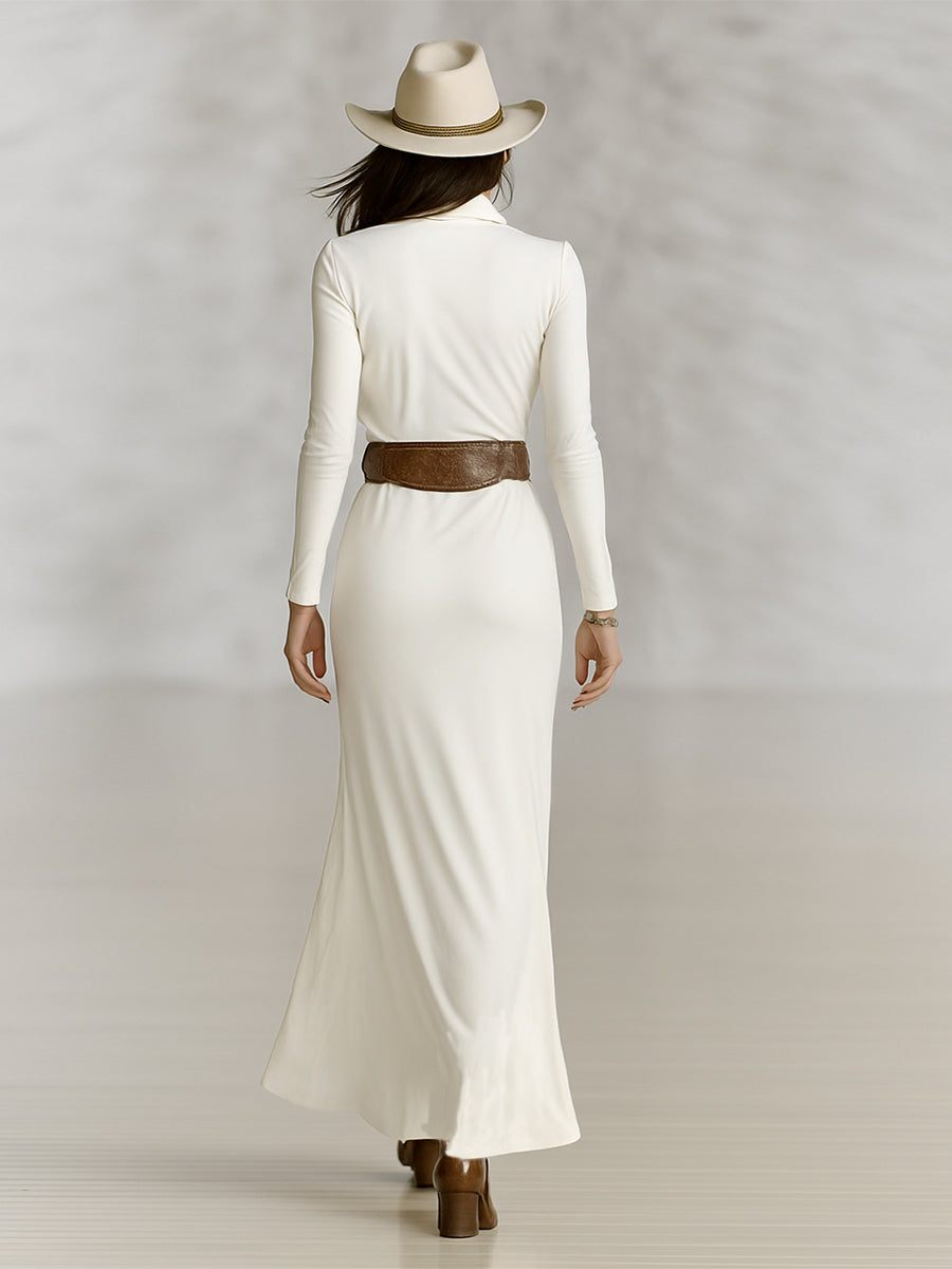 Maxi Dresses with Collar and Long Sleeves for Women (Without Belt) MDA2480G9Y