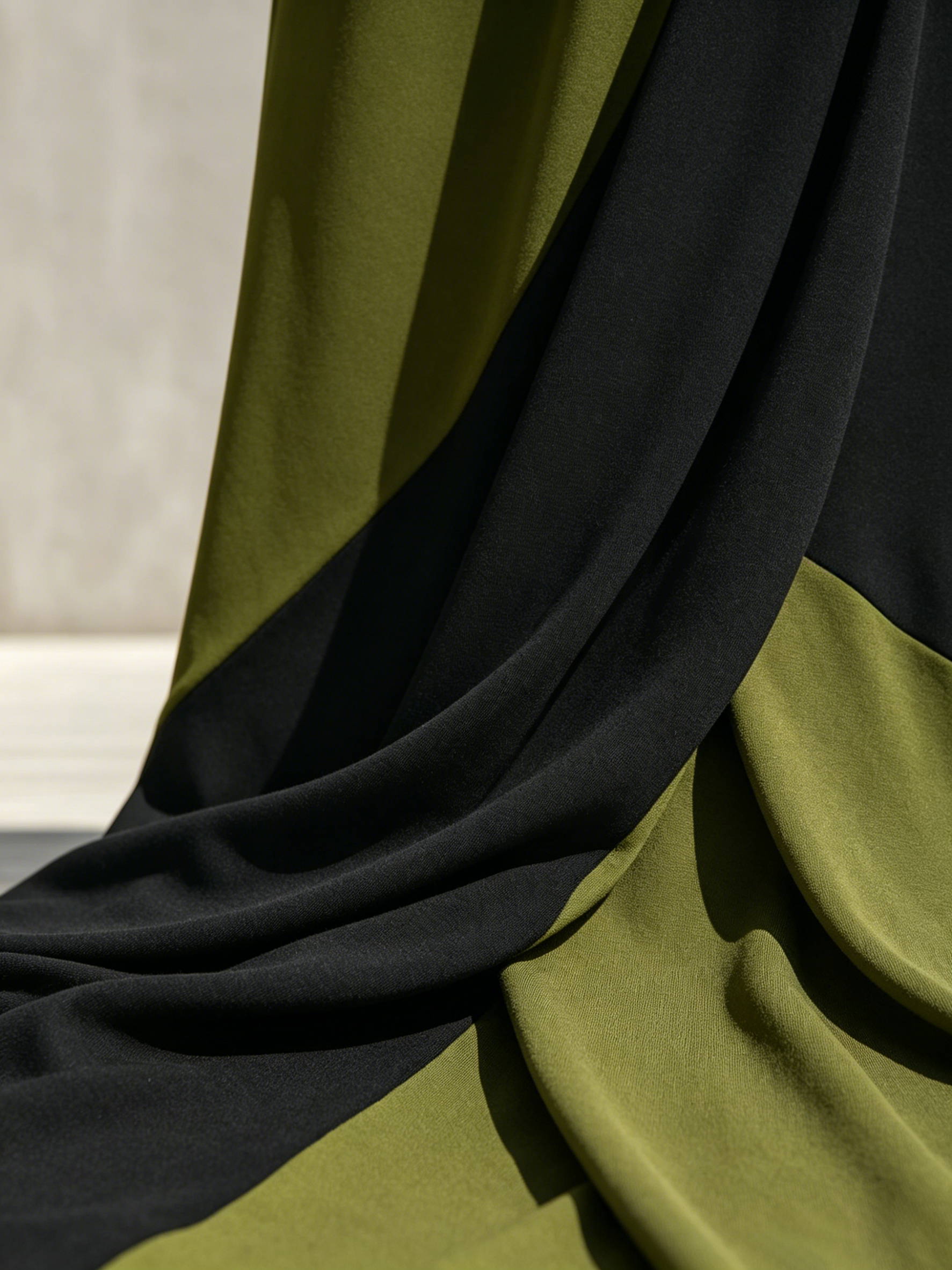 Black and Olive Green Jersey Maxi Dress with High Collar and Waist Tie, Elegant Evening Dress in Fitted Cut MDZ0948F9LYL