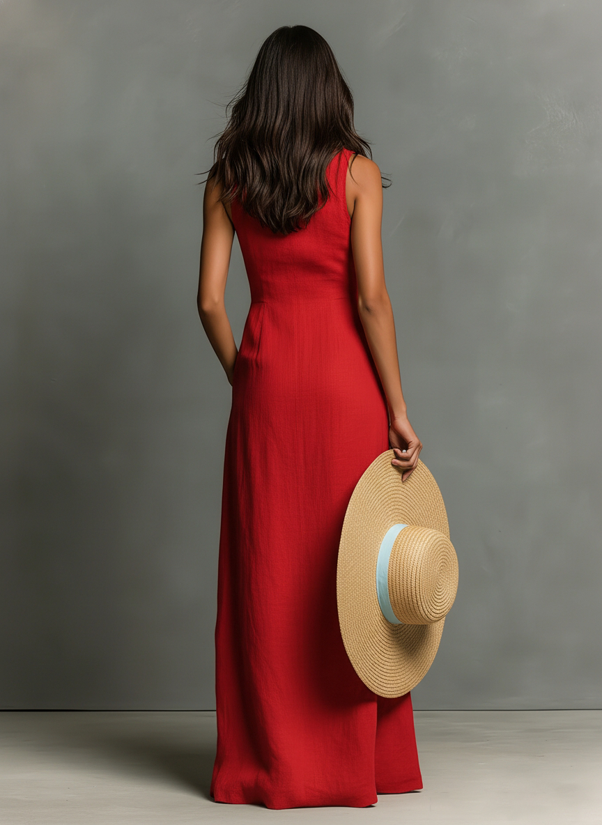 Sleeveless Maxi Dresses with Minimalist Collar for Women MDZ1011C0Y