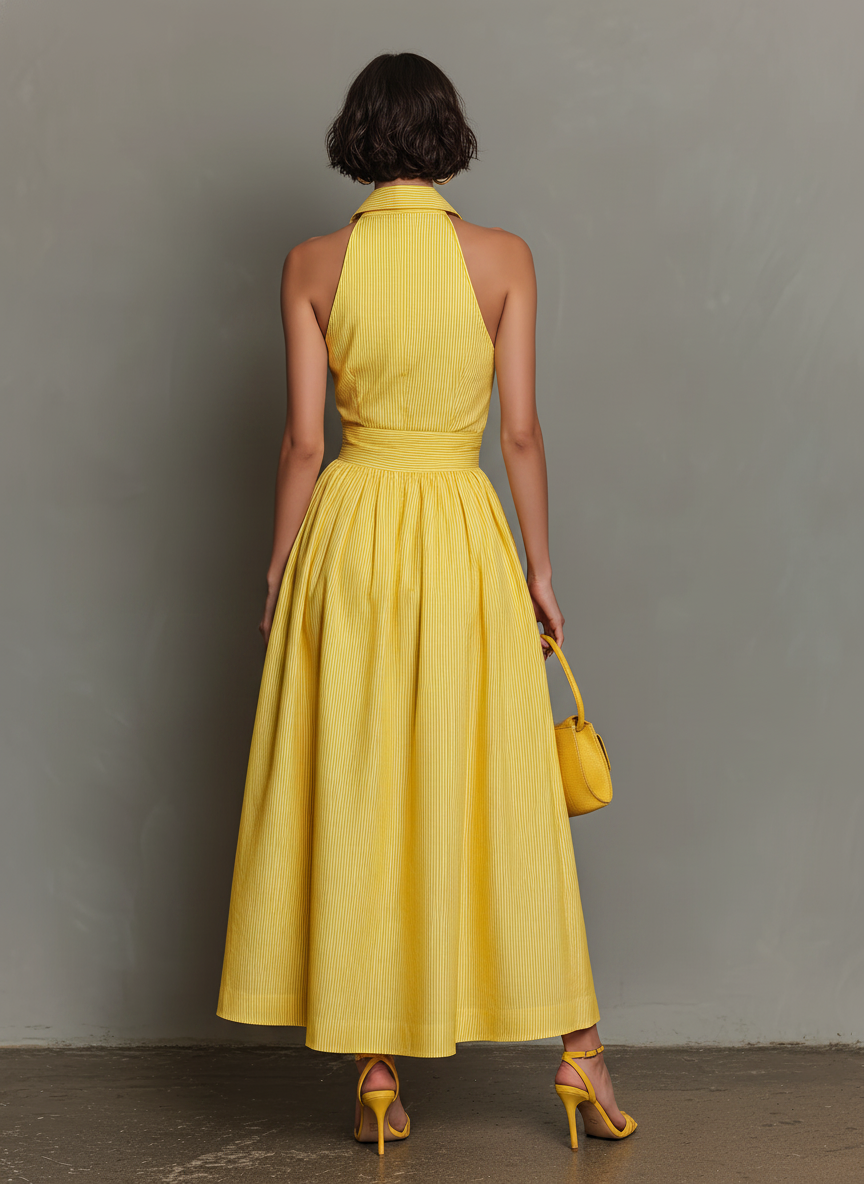Sleeveless Maxi Dress with Collar and Stripes for Women MDZ1099D5Y
